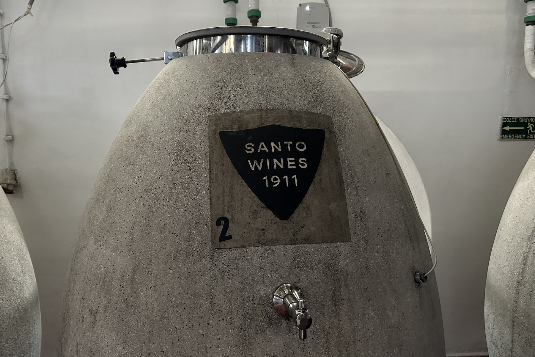 Concrete egg in cellar reading Santo Wines 1911