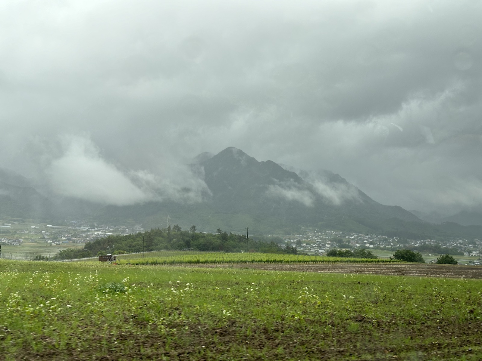 Mountain shrouded in fog