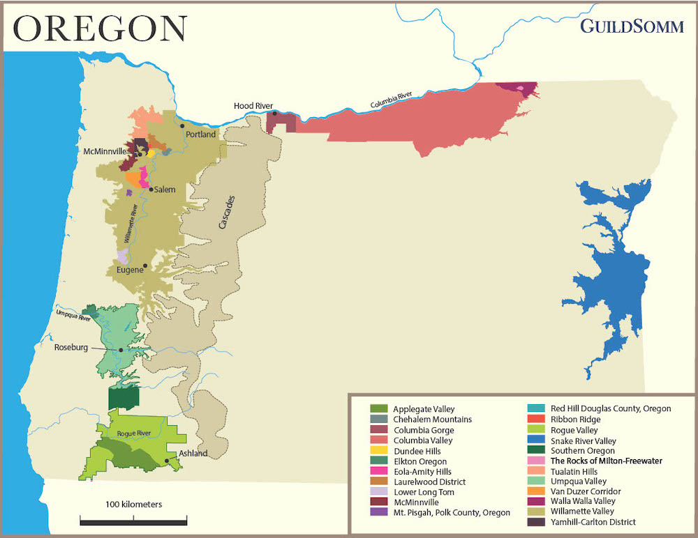 Map of Oregon with wine regions labeled