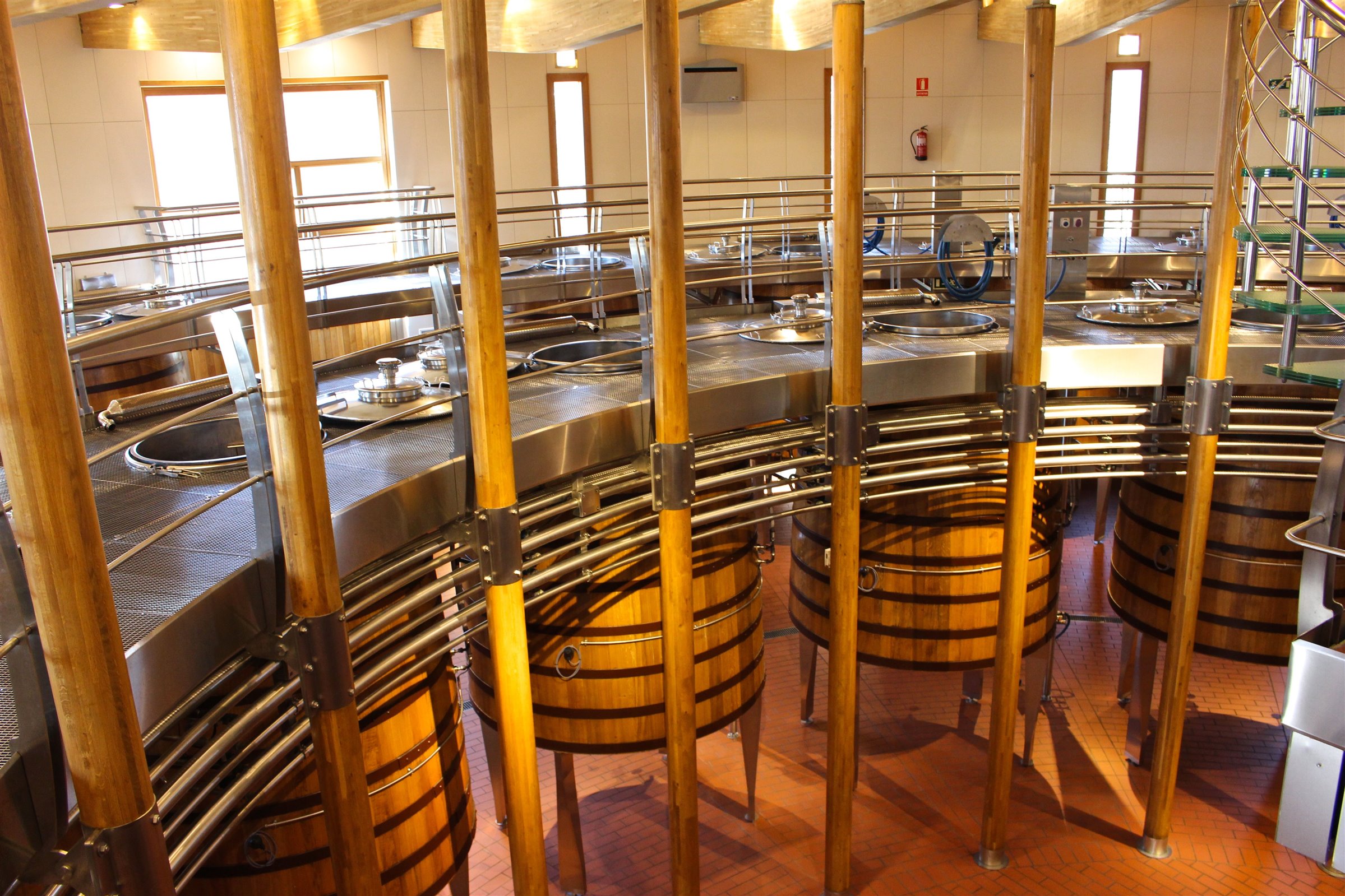 Tall oak fermenters at Vega Sicilia