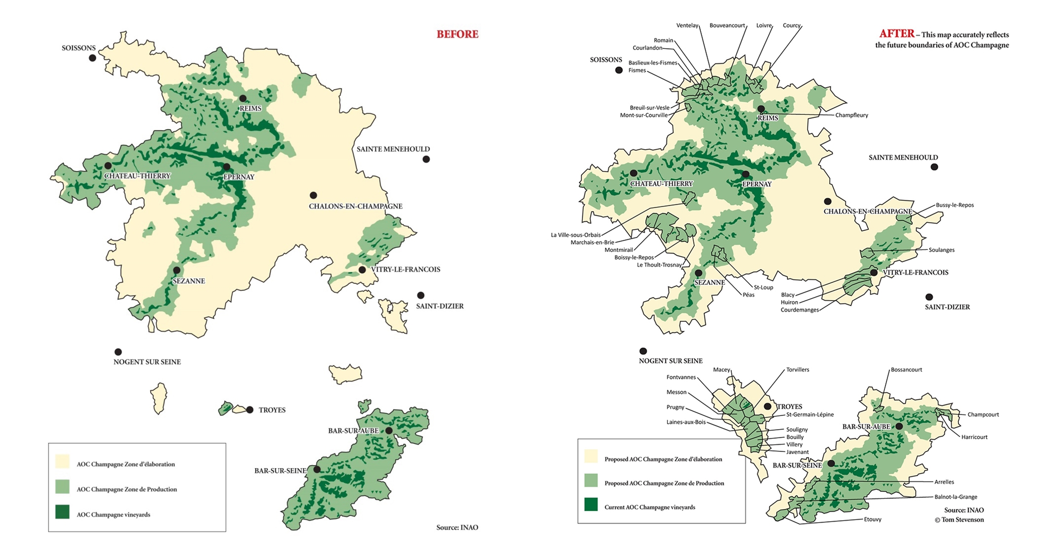 Champagne’s expansion (Credit: Tom Stevenson, with data from INAO)