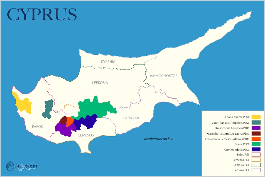 Map displaying the PGIs and PDOs of Cyprus