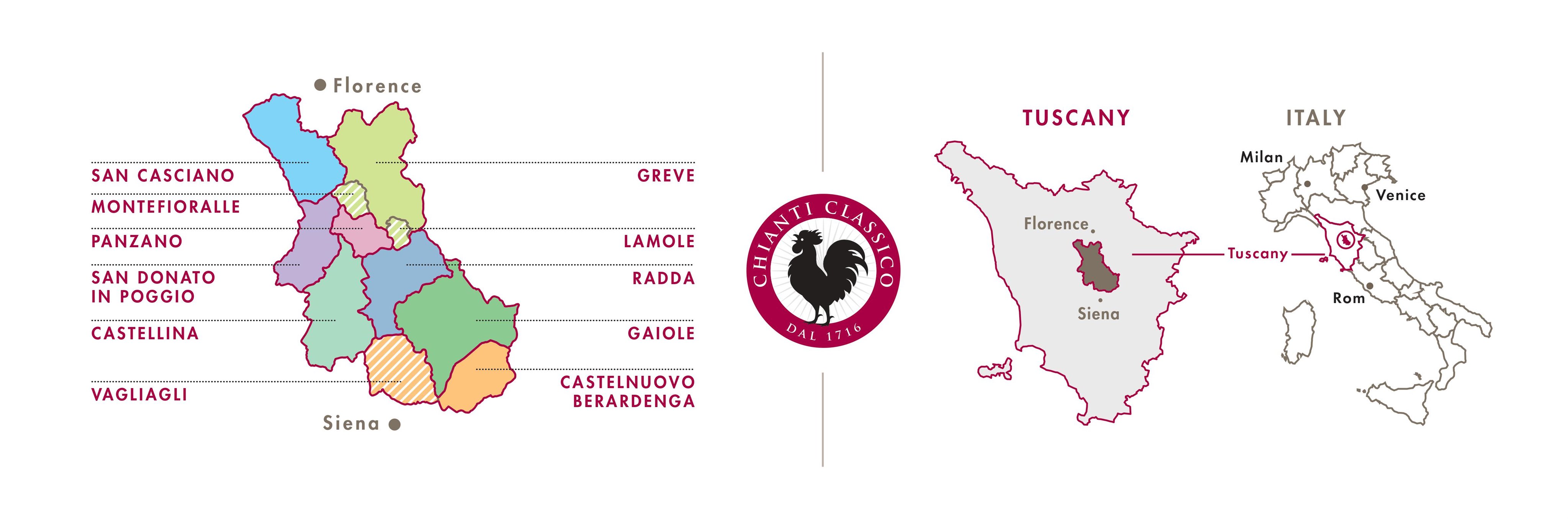 Map of the UGAs and the location of Tuscany within Italy